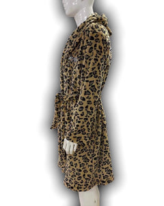 Bademantel Leopard mit Kapuze und Taschen